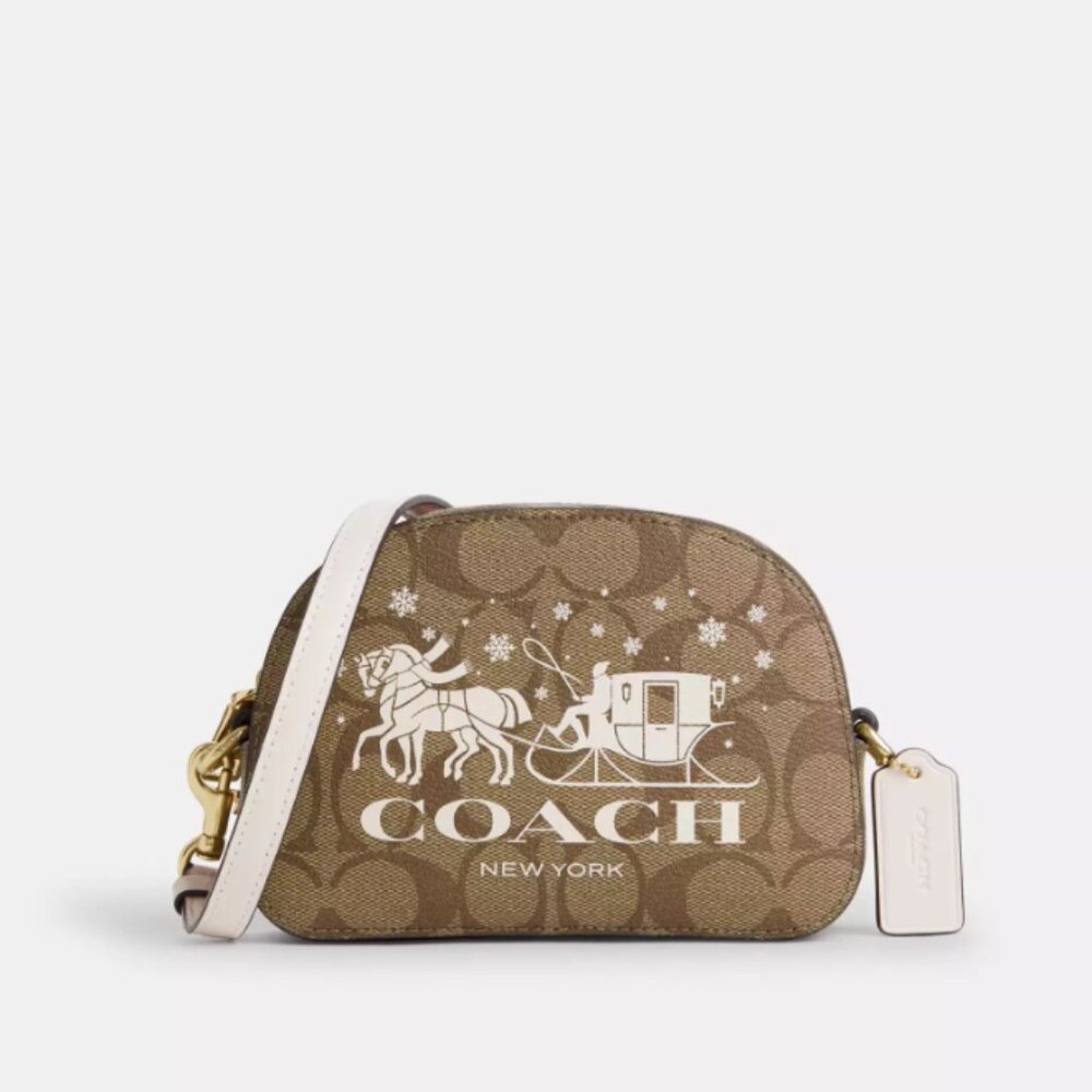 Coach Mini Serena Satchel In Signature Canvas With Horse And Sleigh